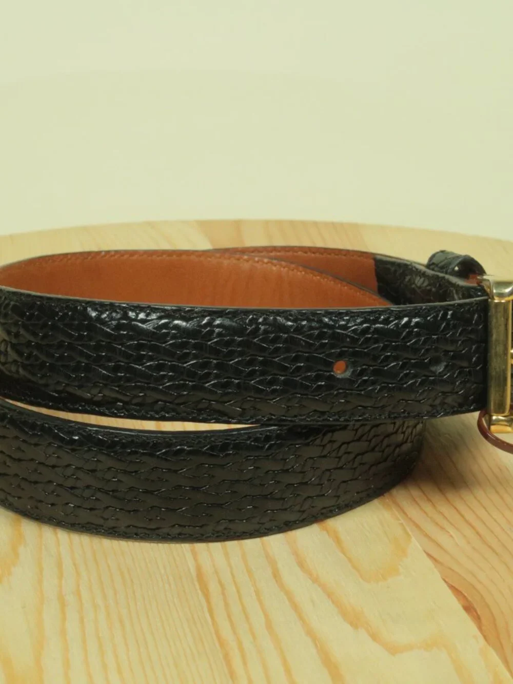 Vintage Cole Haan Interlaced Leather Belt Mens 36 FITS SMALL Black Made In USA